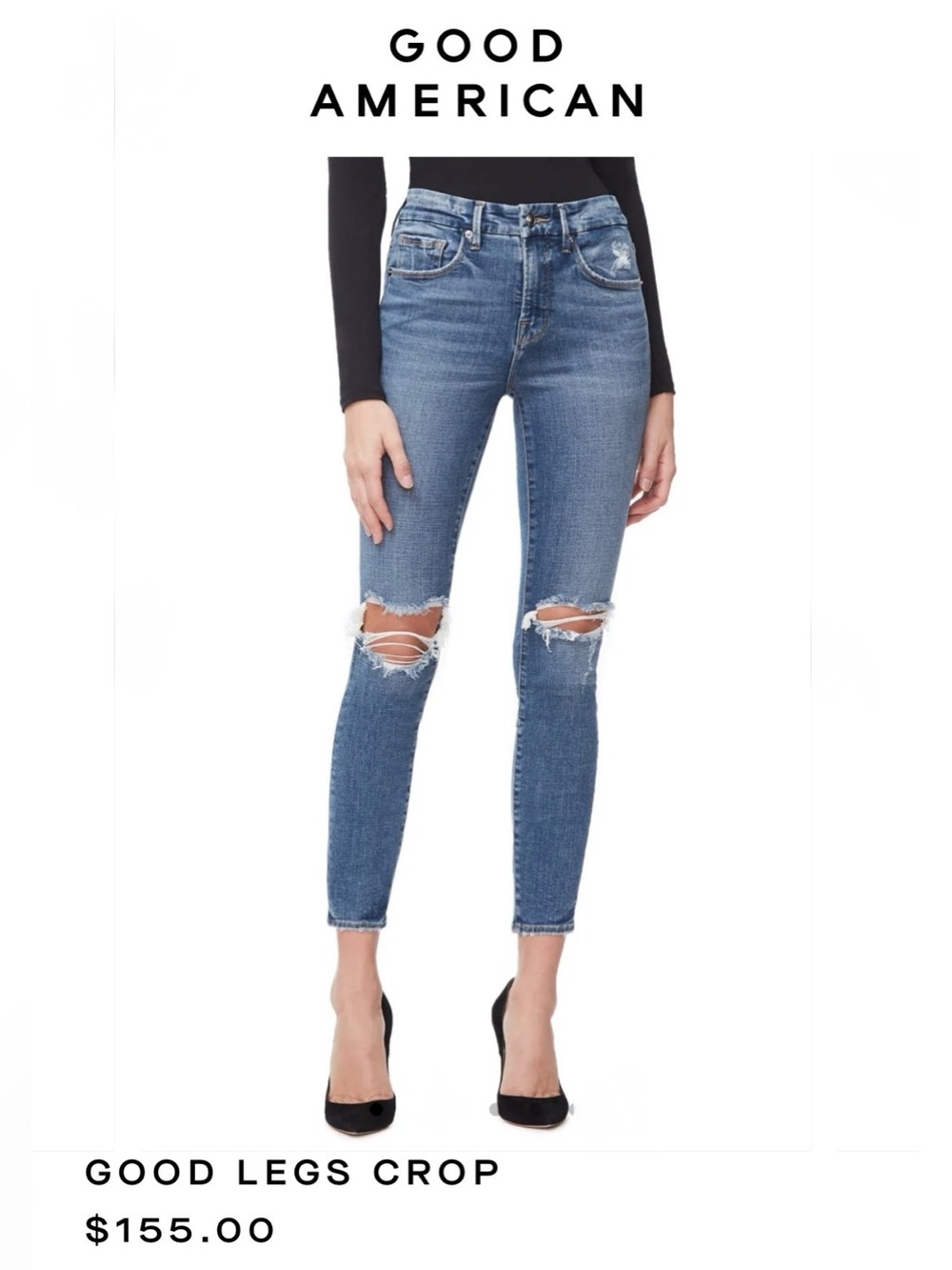 Good American “Good Legs Crop” High Rise Distressed Knees Skinny Jeans Size 14